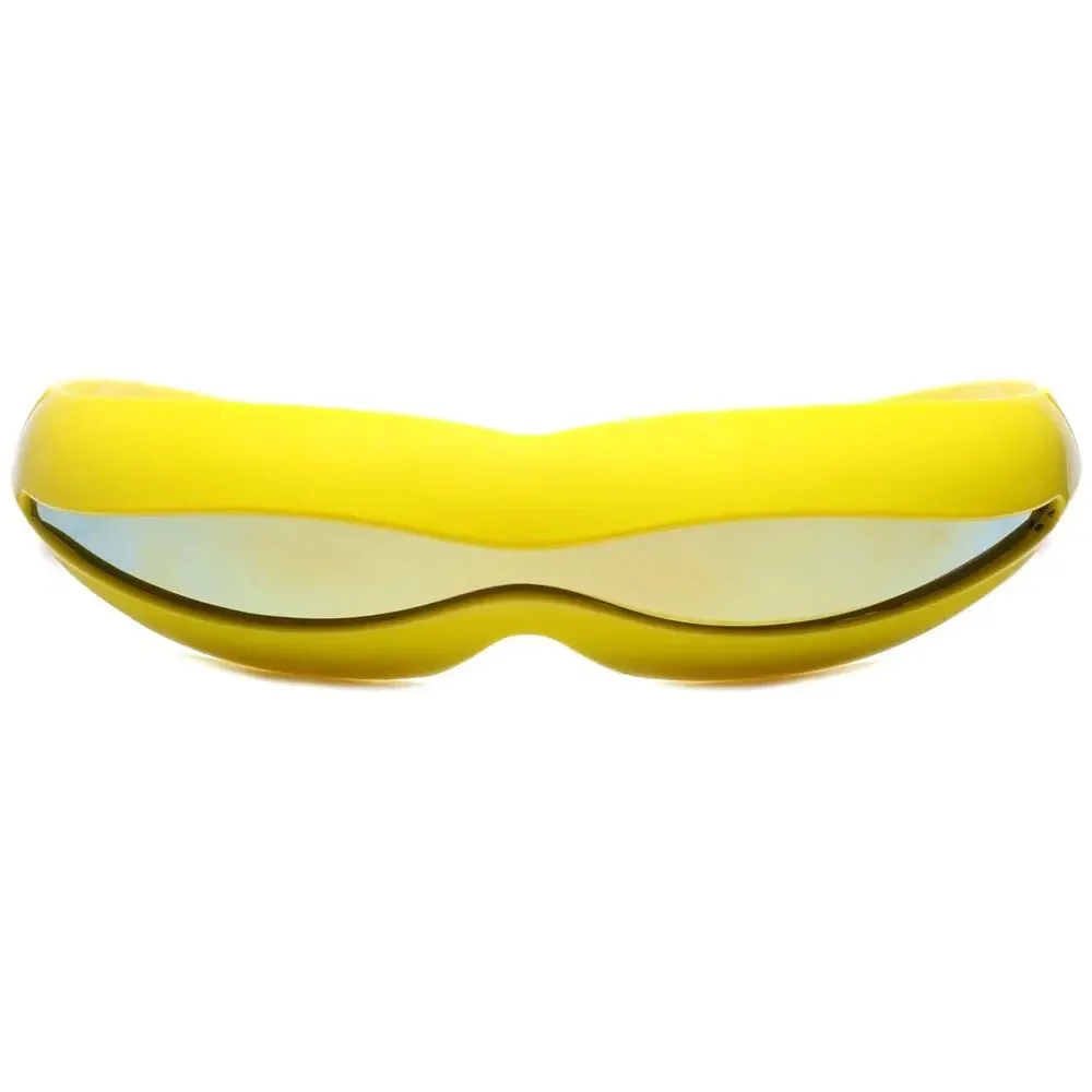 Yellow Mirrored Cyclops Wraparound Sunglasses Futuristic Cosplay